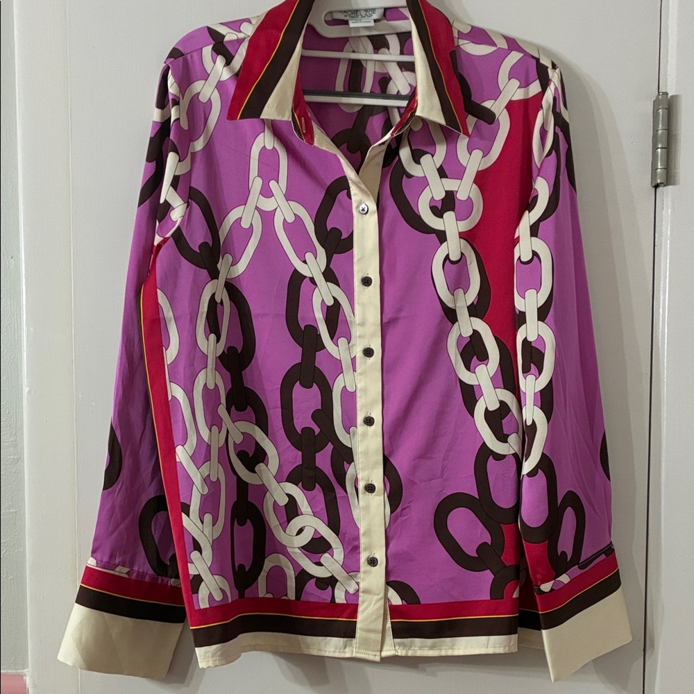 Rachel Zoe Pink Chain-Print Blouse